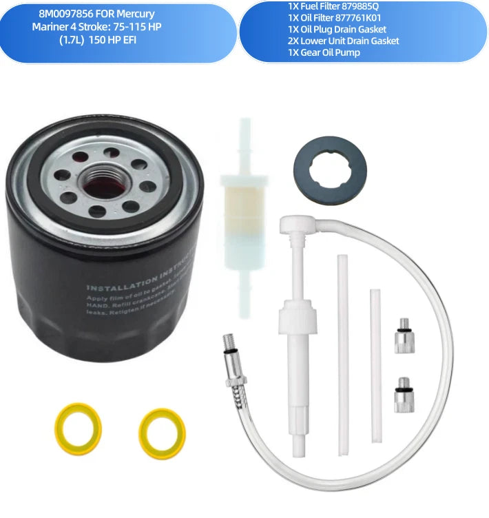 Oil Change Filter Kit for Mercury Outboard (35-877761K01, 18-7758)