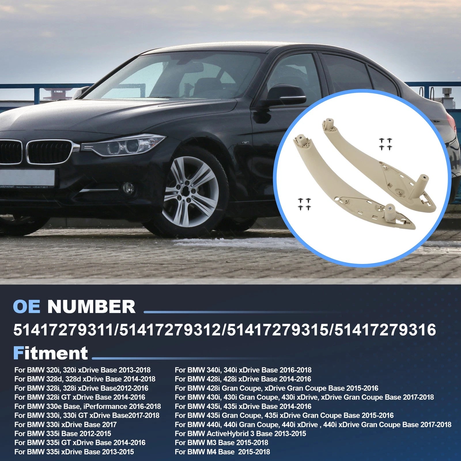 Inner Door Pull Handle Replacement for BMW 320i 328i 330i 335i 2012–2019
