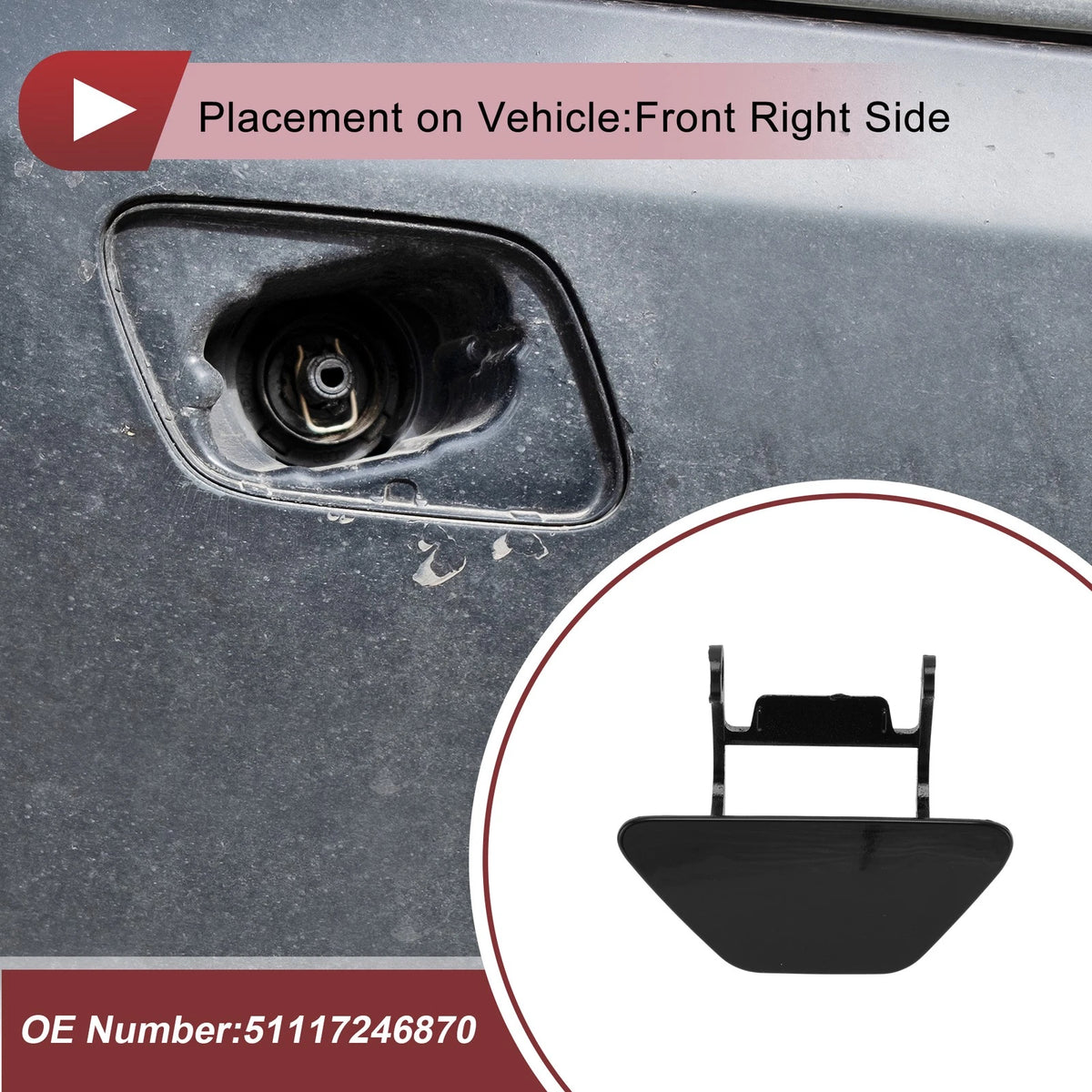 Headlight Washer Nozzle Cover Cap OEM Replacement for BMW 528i (2012–2013)