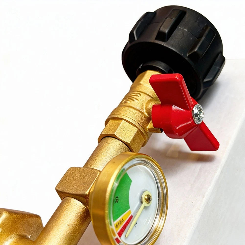 Elbow Propane Refill Adapter with Gauge for 1 lb Cylinder Applications