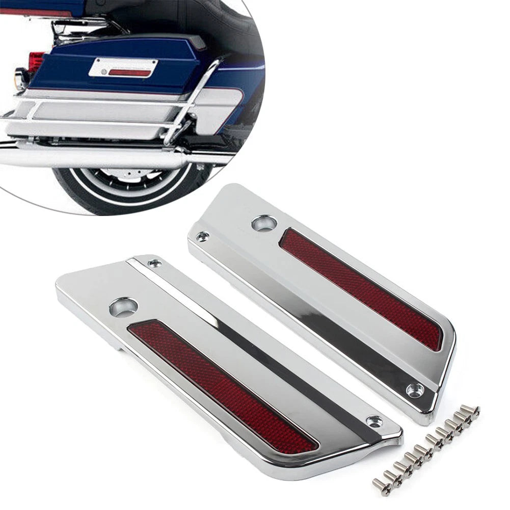 Saddlebag Latch Plate Cover w/Red Reflectors Fit Harley Touring 1993-13 Chrome