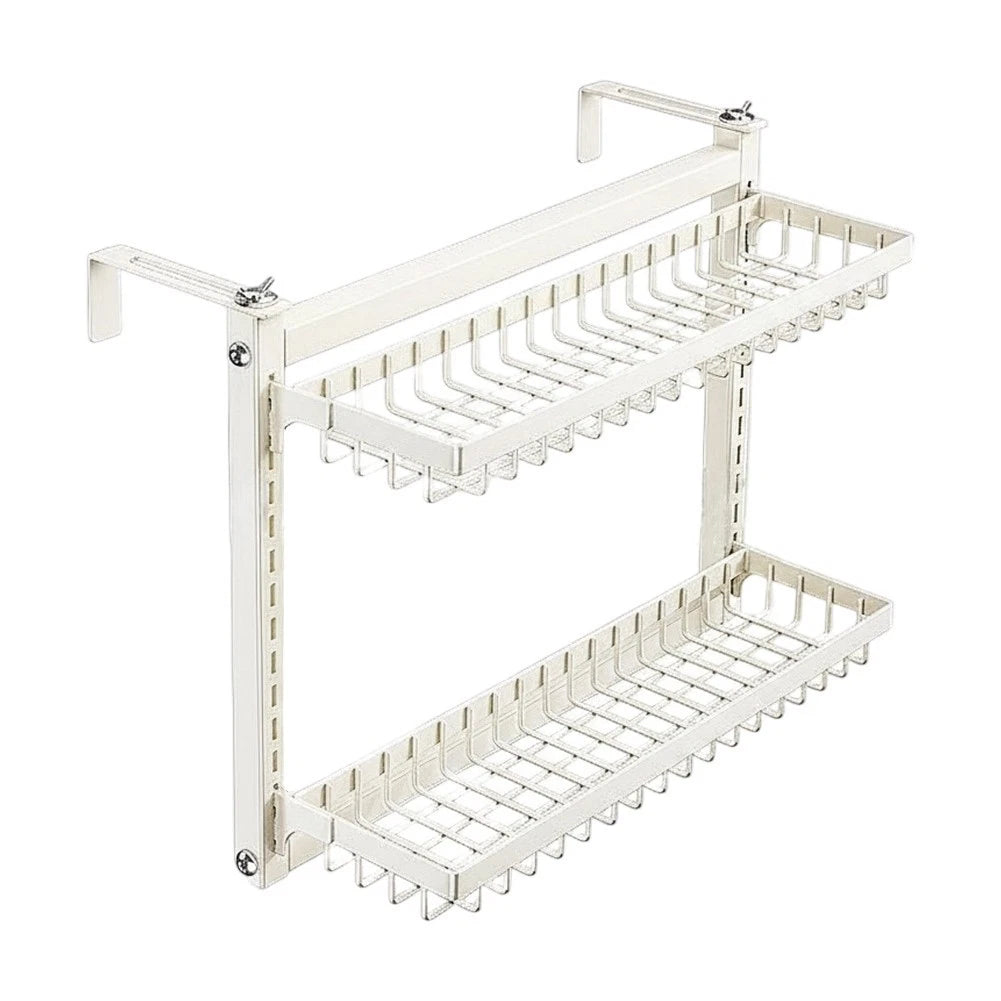 White Iron Radiator Shelf with Towel Rail and Double Storage Baskets