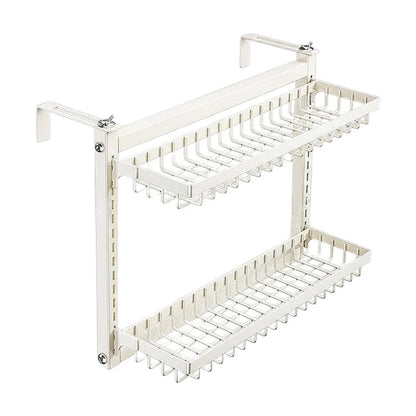 White Iron Radiator Shelf with Towel Rail and Double Storage Baskets