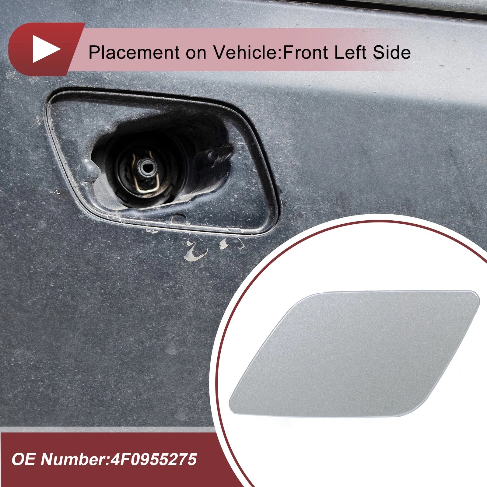 Washer Nozzle Cover Cap Front Left for Audi A6 (2005–2008) Gray