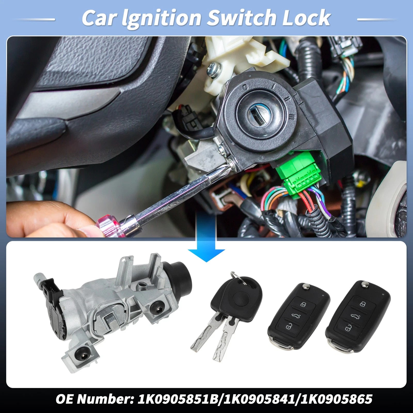 Ignition Lock Cylinder Replacement with Remote Key Shell for VW Golf (2004–2011)