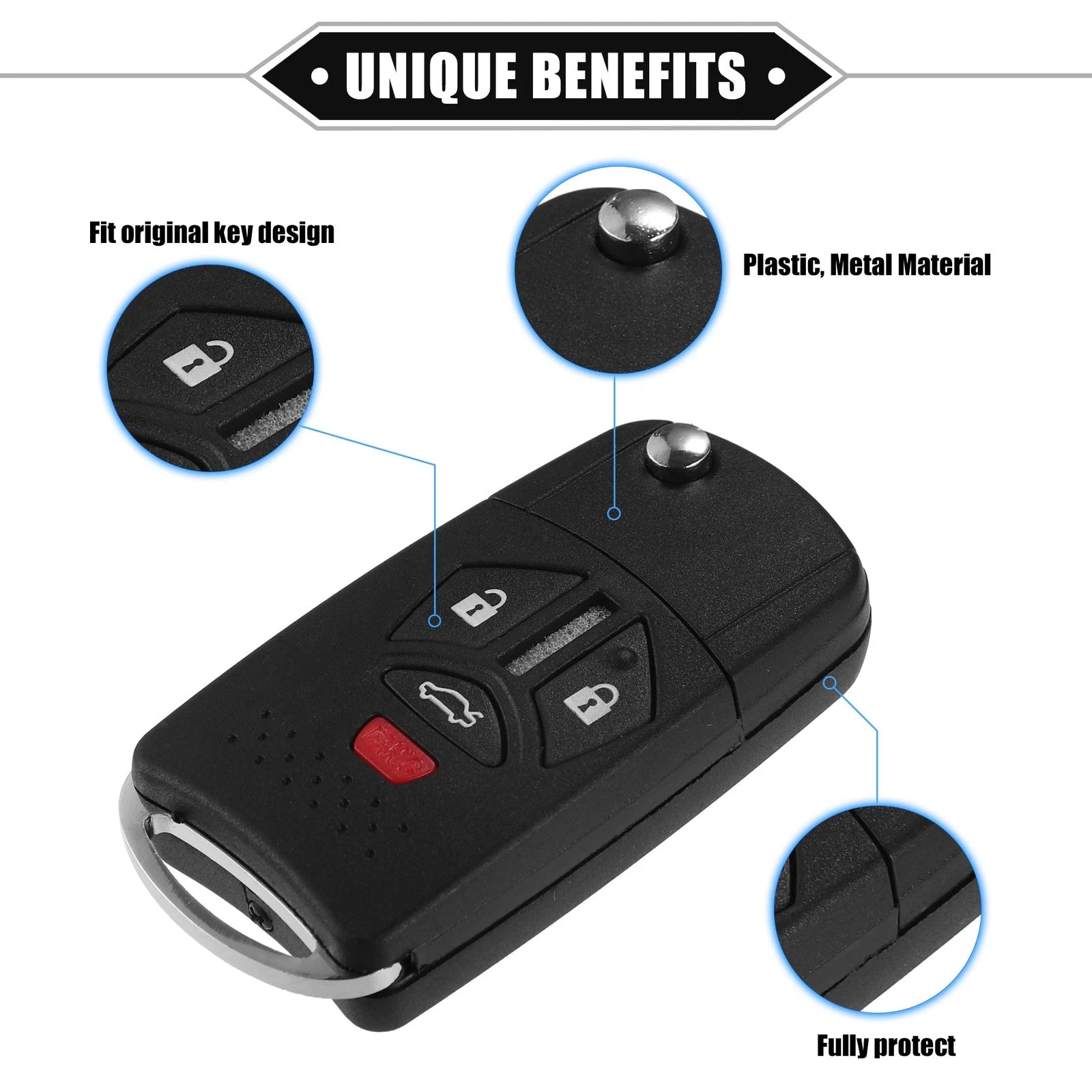 4 Button Keyless Entry Remote Key Cover for Mitsubishi with Blade No Chip (–)