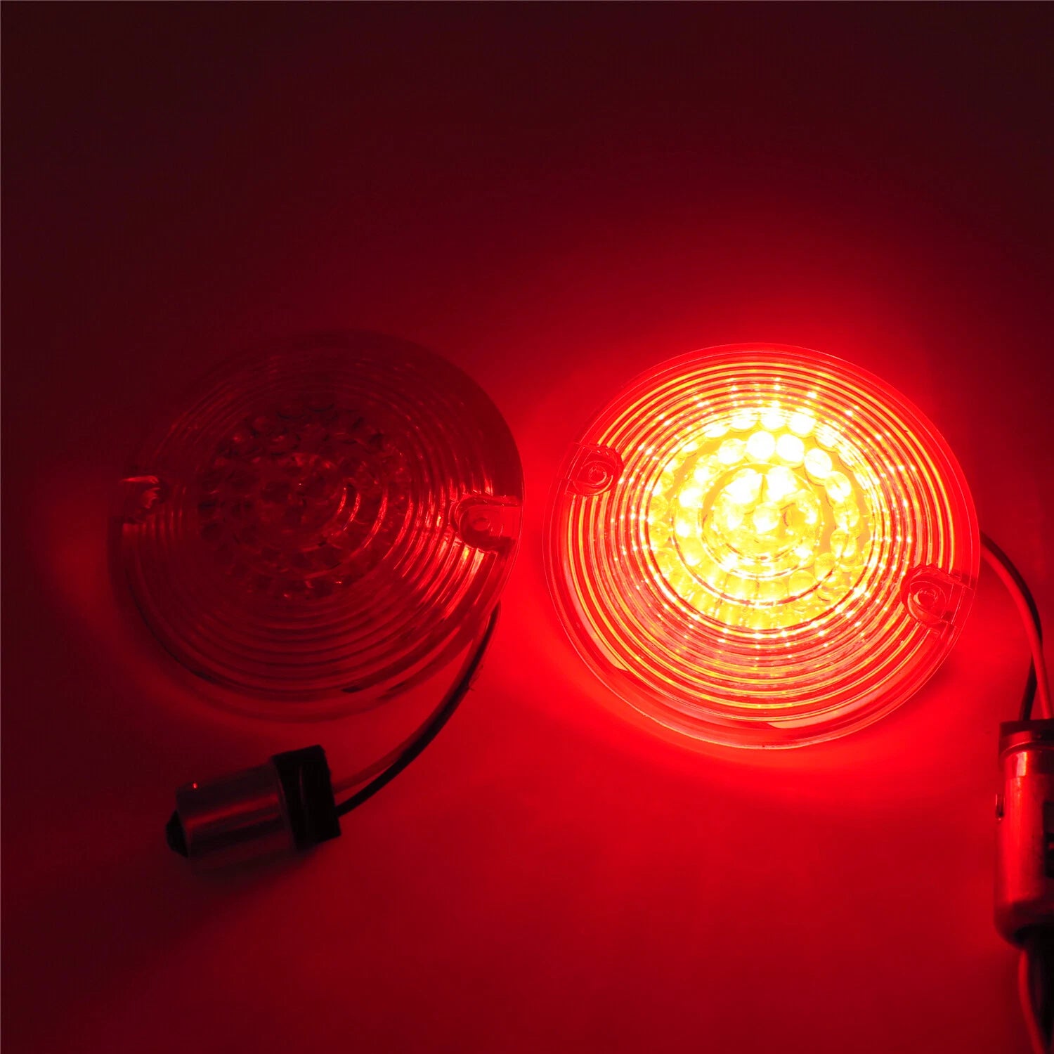 2X 3" Solid Red 1156 LED Flat Turn Signal Inserts for Harley