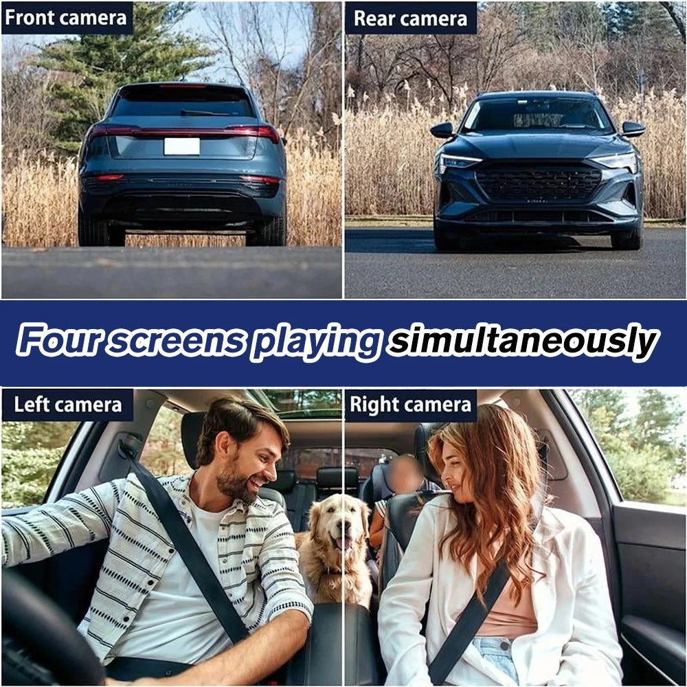 360° 4 Channel Dash Cam for Universal Vehicles (1080P, Loop Recording, 64GB SD)