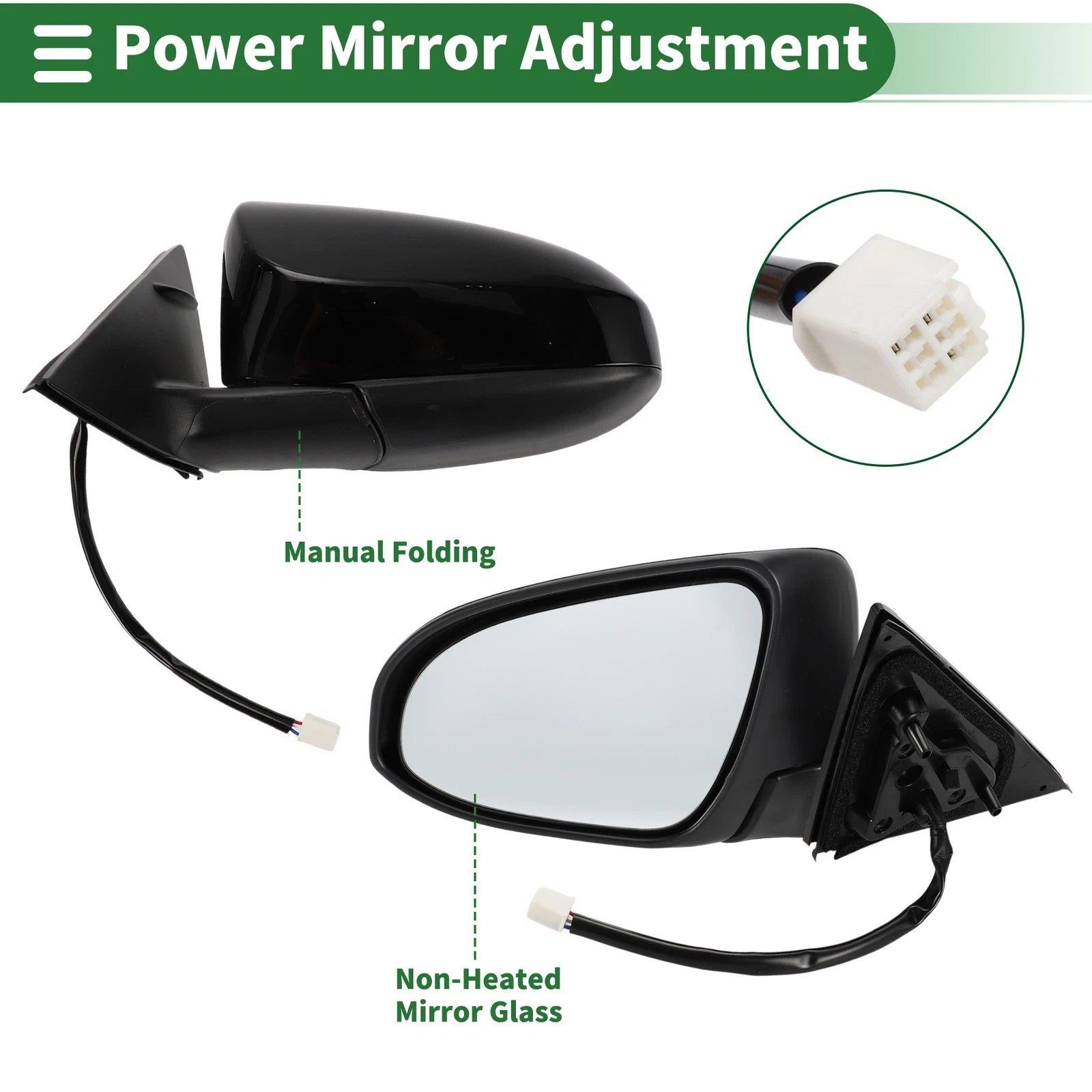 Left Door Mirror Replacement for Toyota Camry Manual Folding Gloss Black (2012–2017)