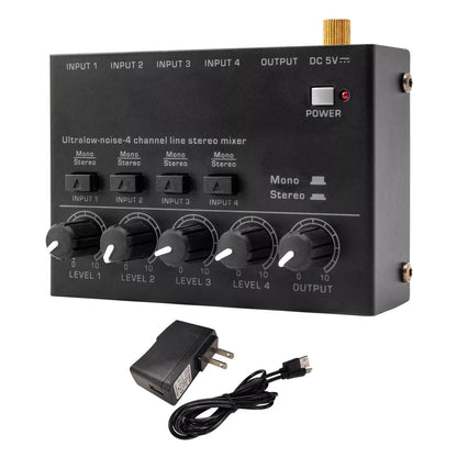 4 Channel Mini Line Audio Stereo Mixer for Live Studio (DC 5V)