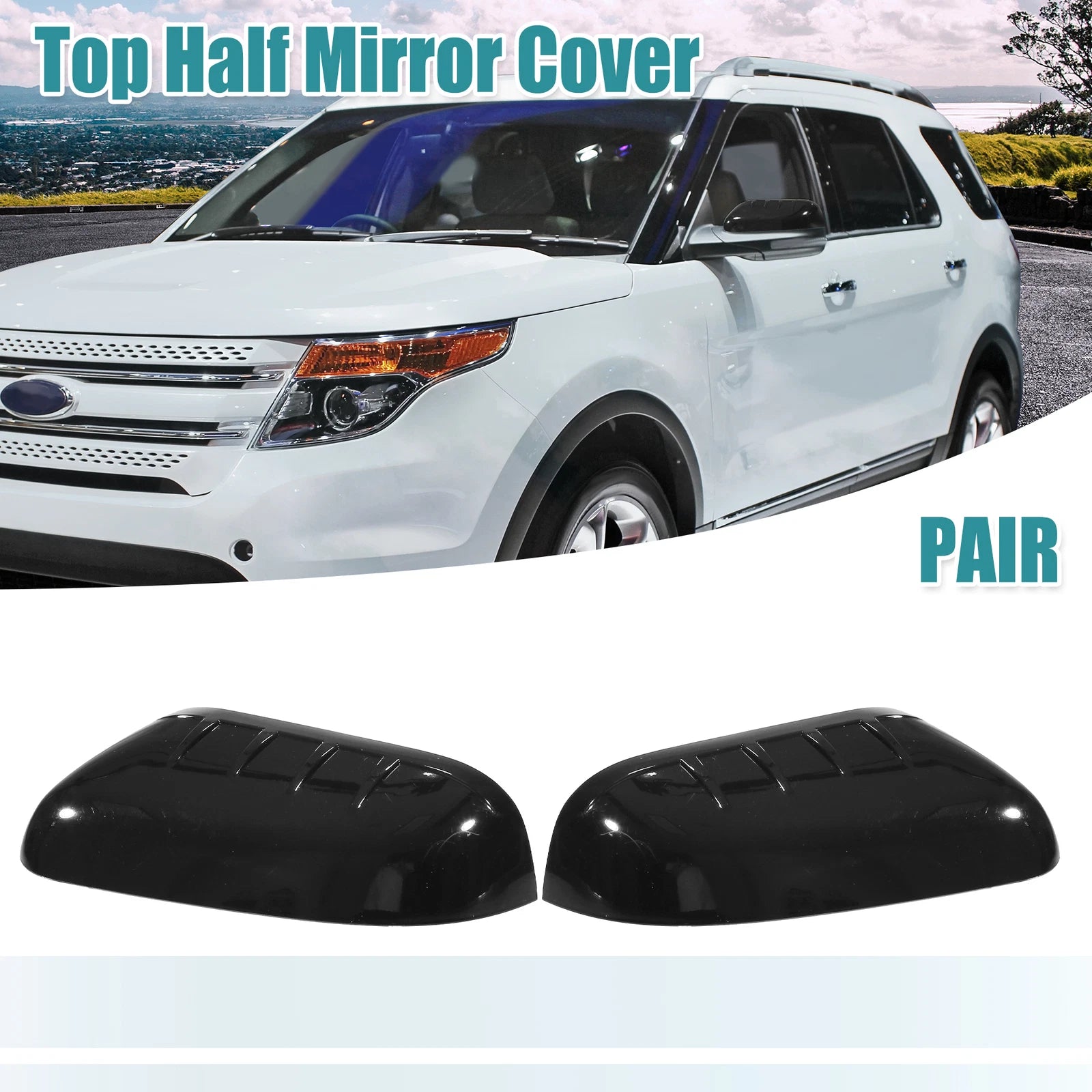 1 Pair Gloss Black Top Half Mirror Covers for Ford Explorer (2011–2015)