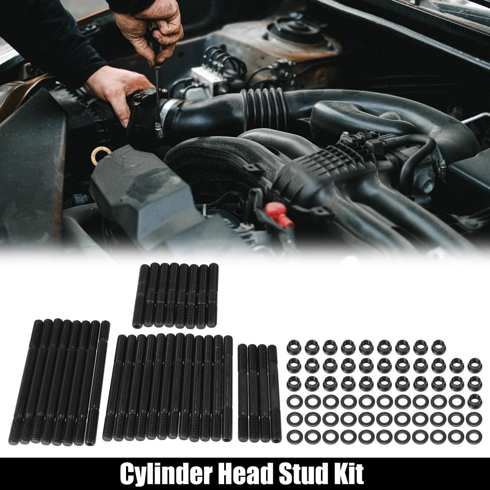 Cylinder Head Stud Kit Replacement for Chevy BBC 454 Black Metal (1970–1975)