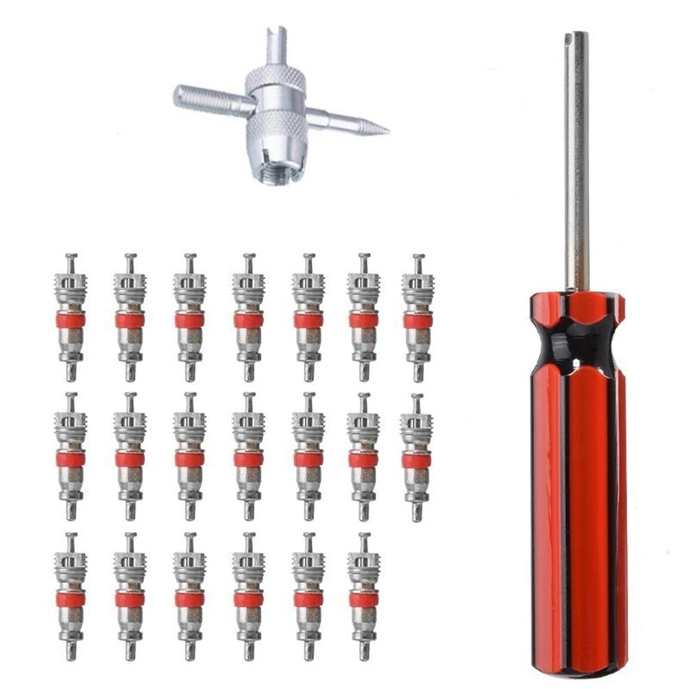 Tire Valve Core Tool Set for Car Motorcycle (Nickel Plated, Rust Resistant)