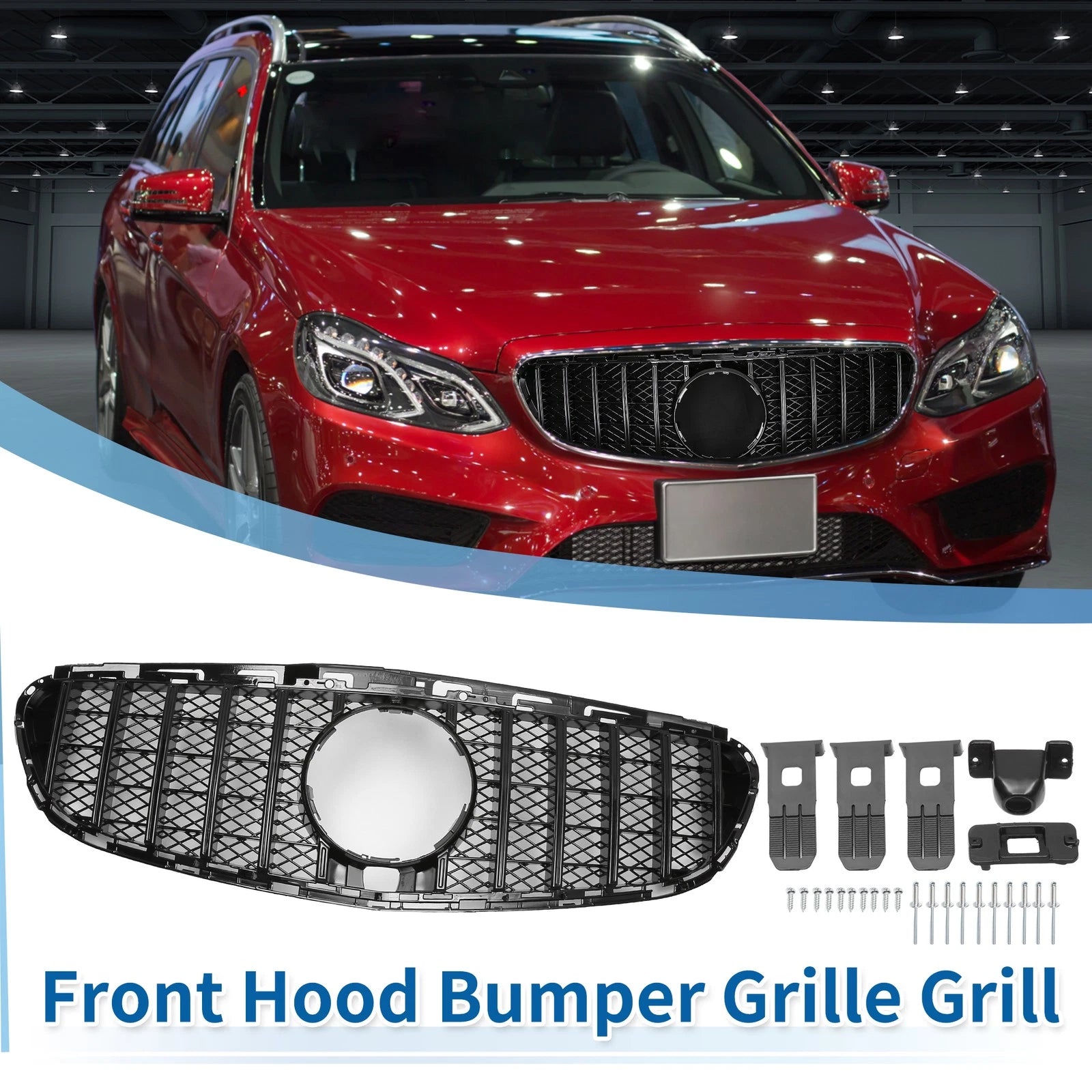 Front Upper Bumper Grille Grill Replacement for Mercedes-Benz E200 (2014–2016)
