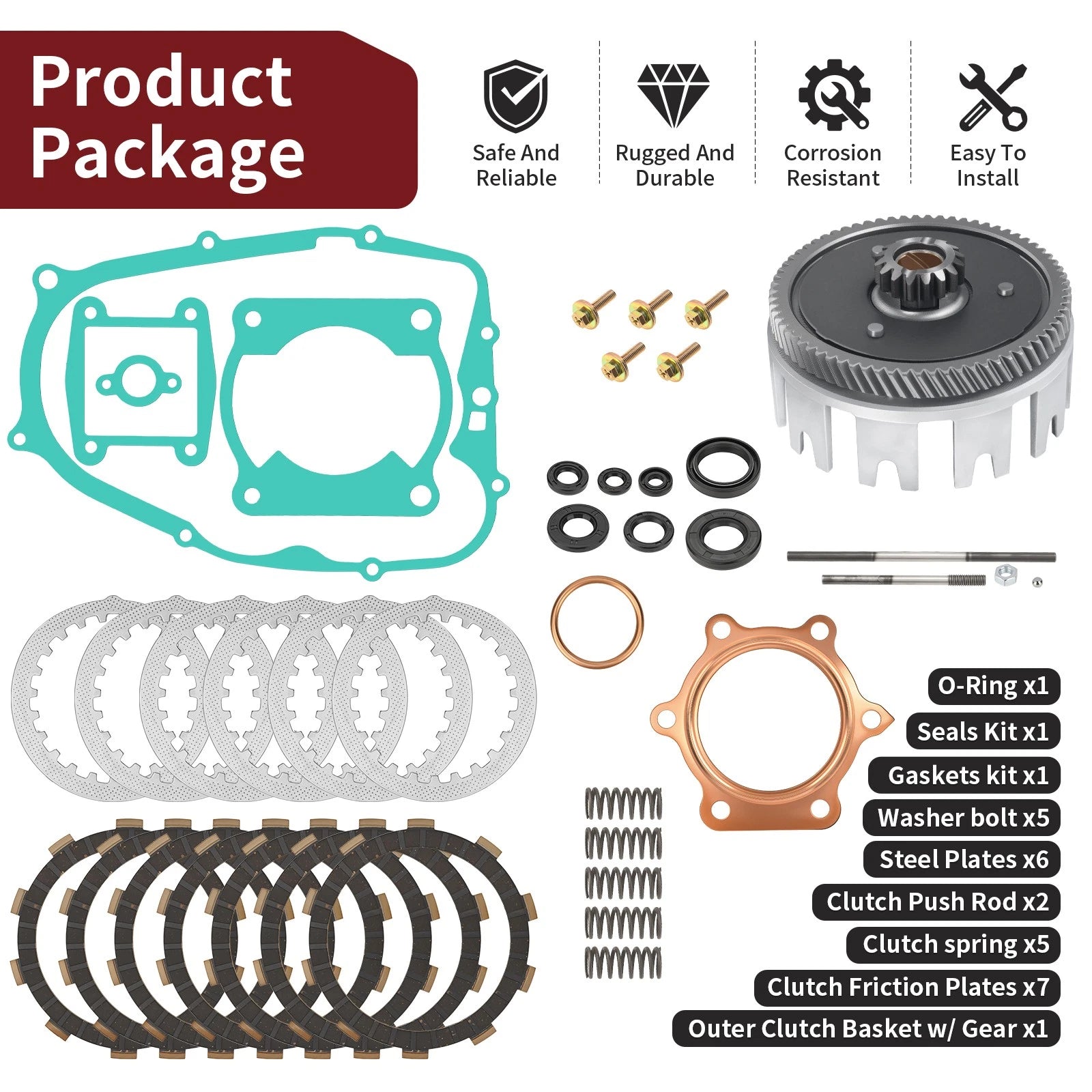 Clutch Kit & Outer Clutch Basket w/ Gear for Yamaha Blaster YFS200 (1988–2006)