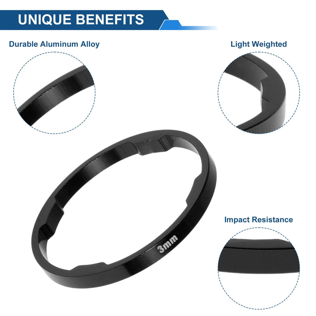 Bicycle Headset Spacers 3mm 28.6mm Black Aluminum 1 1/8in 10 Pack
