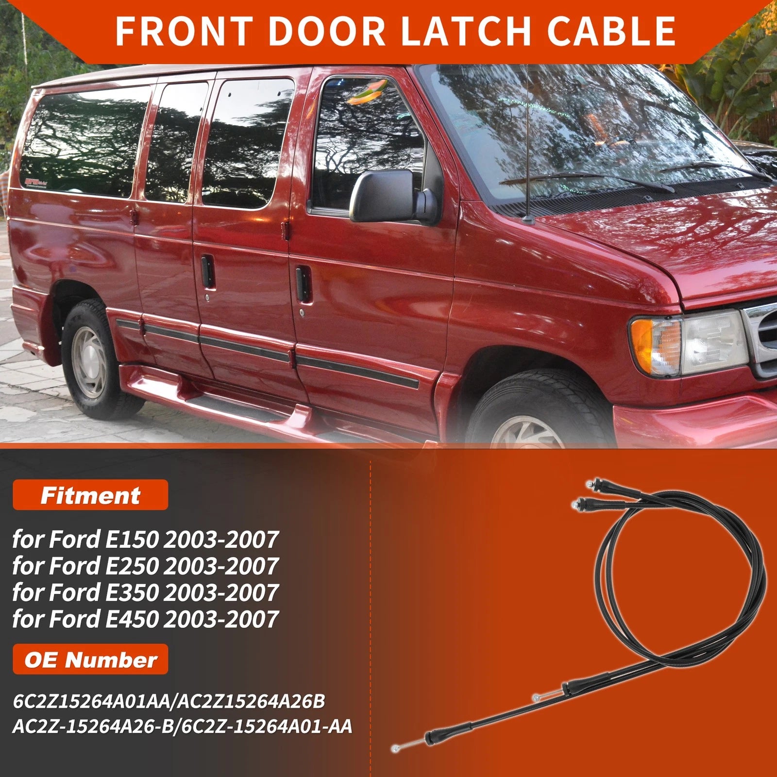 2pc Cargo Door Left Upper Lower Latch Release Cable for Ford E150 E250 E350 (1997–2022)