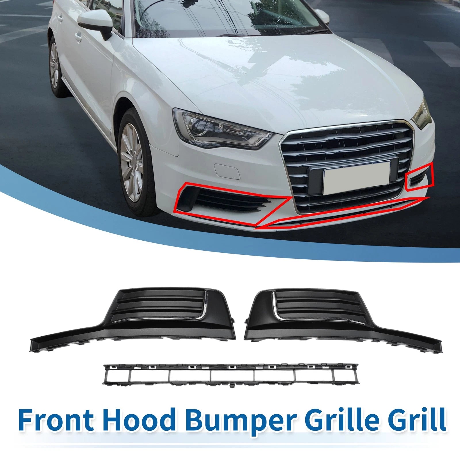 Front Lower Bumper Grille Grill Replacement for Audi A3 (2017–2020) Set