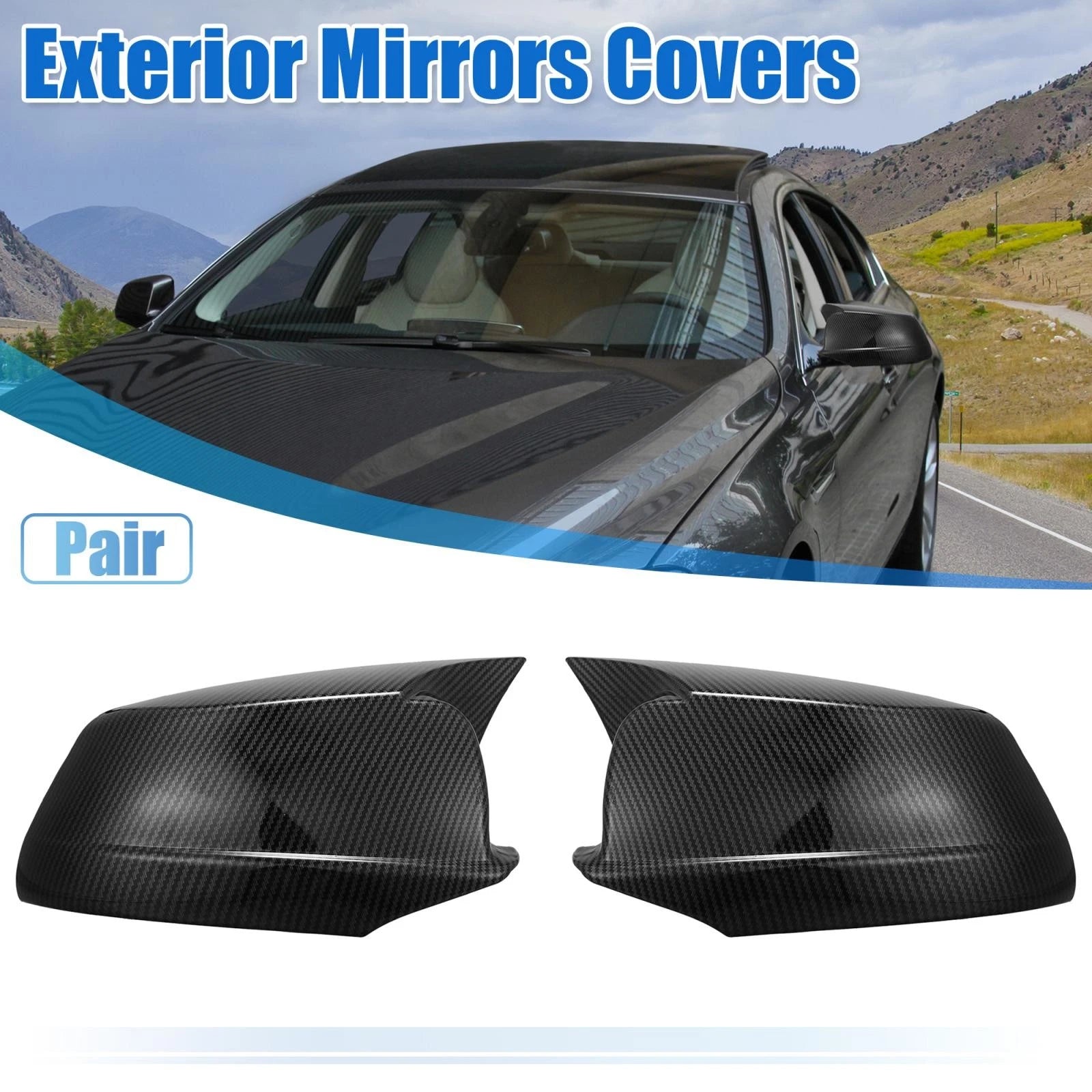 Rearview Side Mirror Cover Cap Pair for BMW Carbon Fiber Pattern (2011–2019)