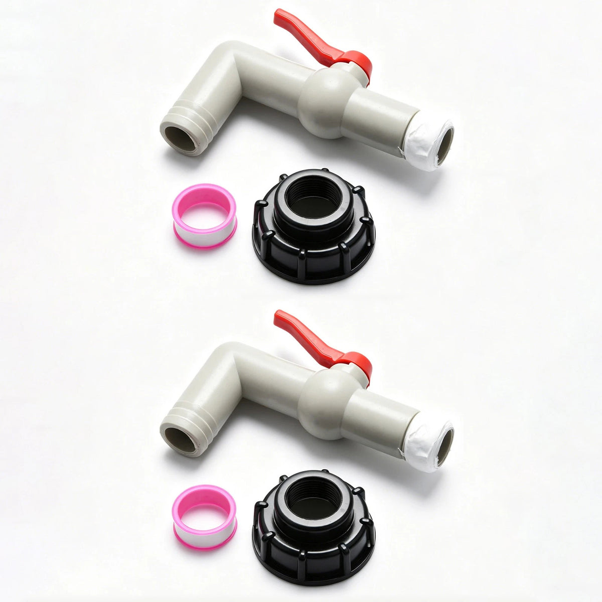2X IBC Tank Adapter Spigot for S60x6 Thread (90° Red Lever)