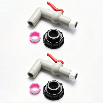 2X IBC Tank Adapter Spigot for S60x6 Thread (90° Red Lever)
