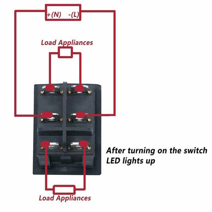 Rocker Switch with Red Neon Lamp for AC 250V/125V DPDT Contact