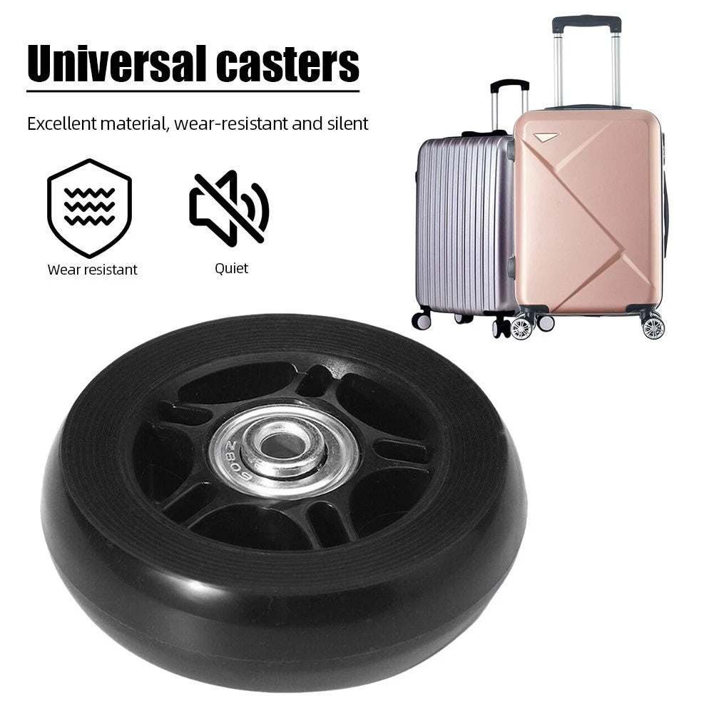 2x 64mm Black Wheels with Axles Screws for Suitcases