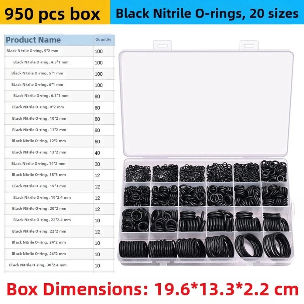 2X Nitrile Rubber O Ring Kit 950pcs 20 Sizes for Automotive Plumbing