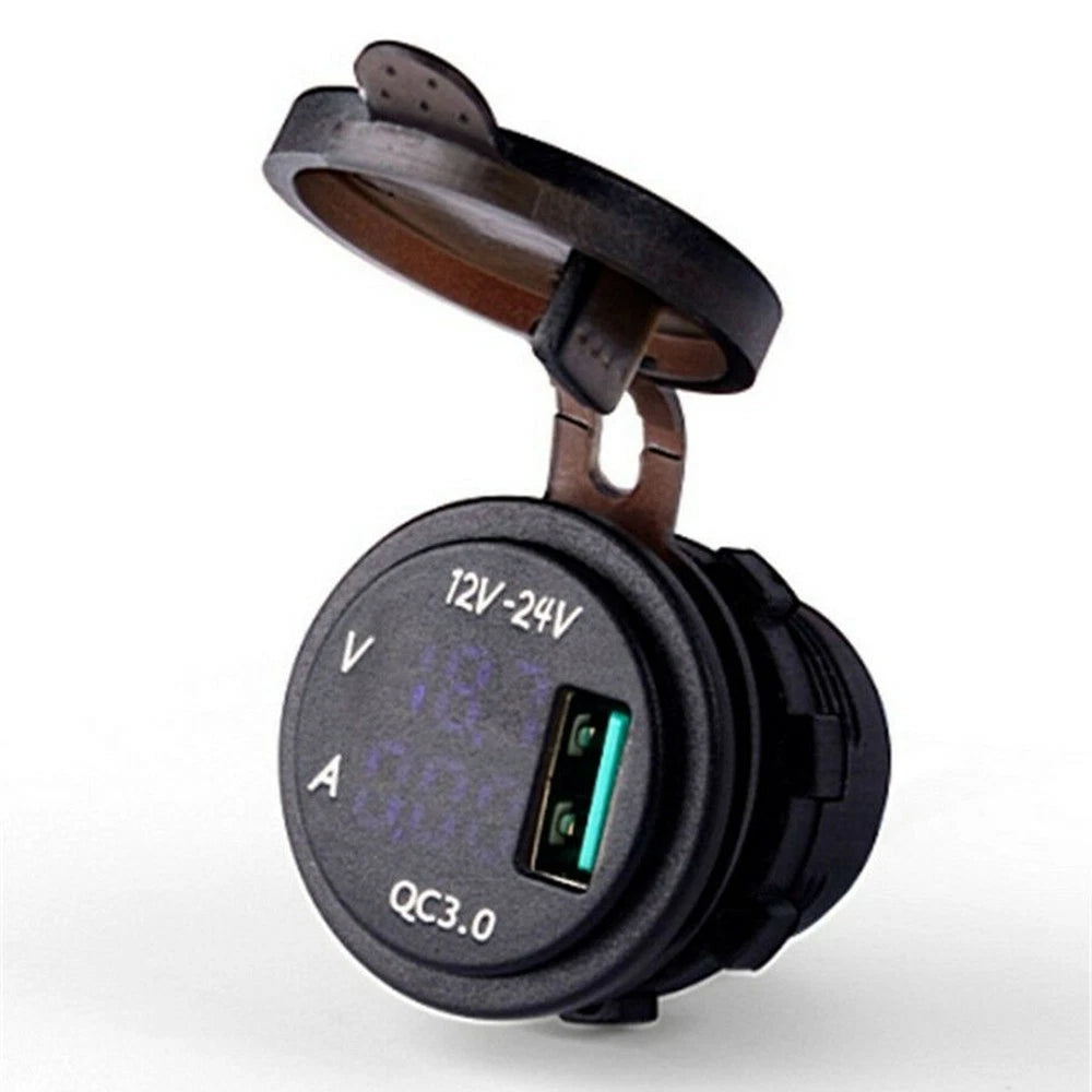 LED USB Volt Meter Socket for Motorcycle (Waterproof, Fast Charge)