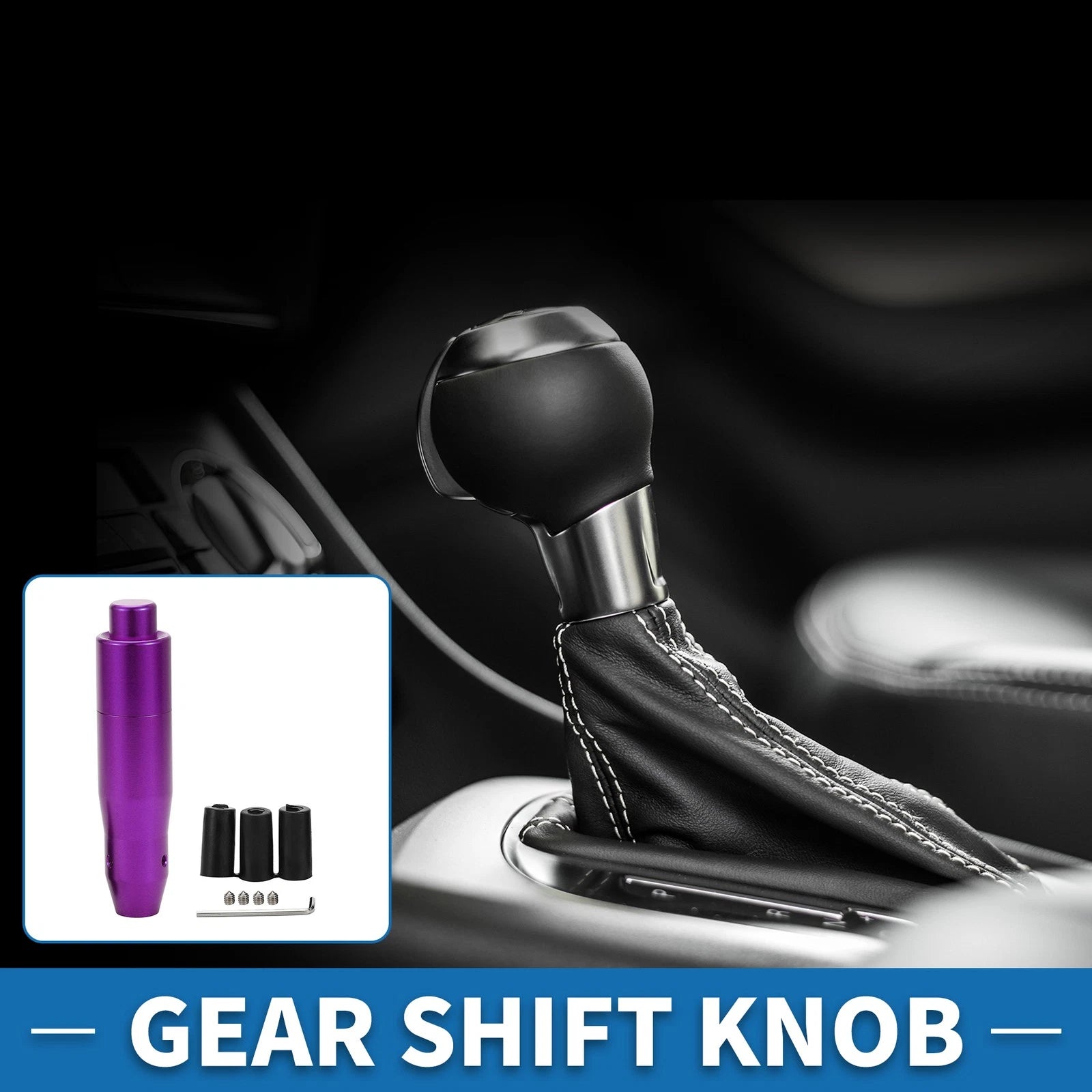Shift Knob with 3 Adapters for Universal Vehicles (14.5cm, Purple)