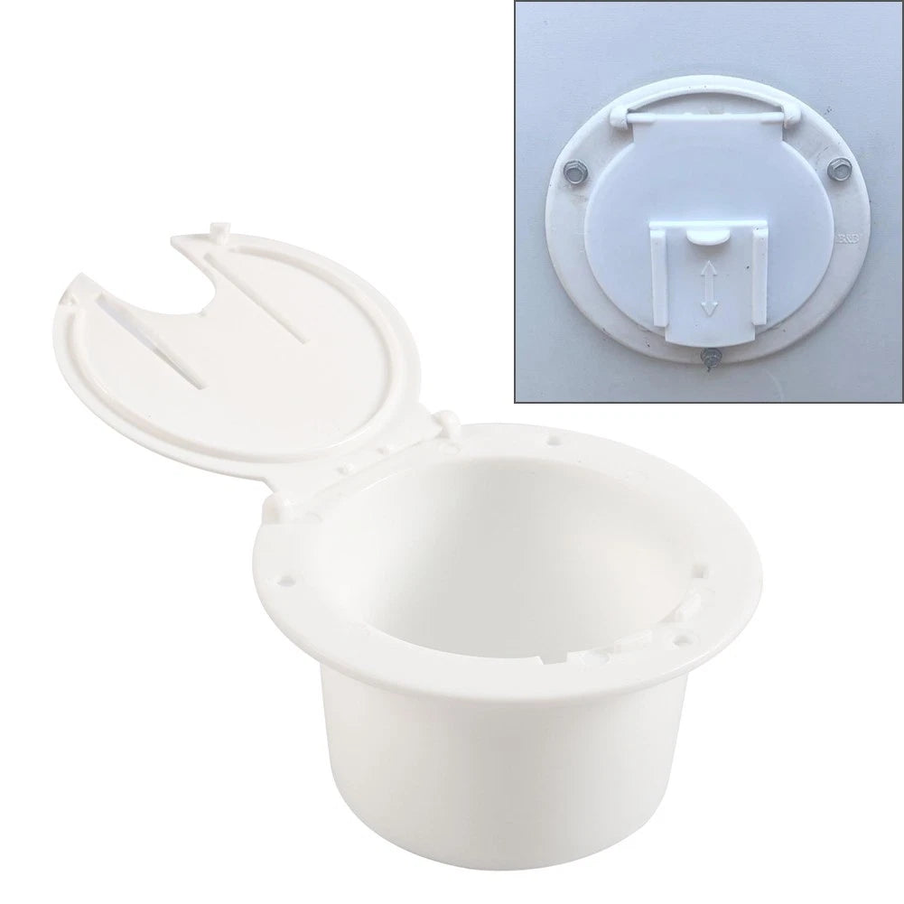 RV Camper Trailer Round Electric Power Cord Cable Hatch Cover White