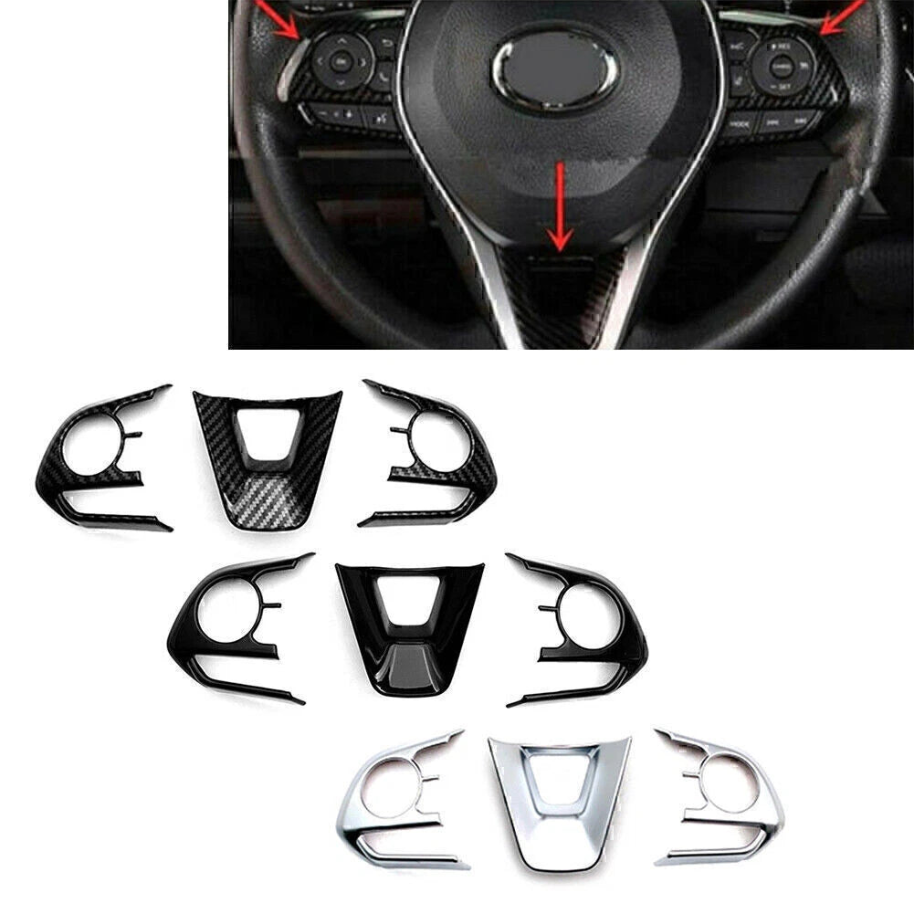 3pcs Matte Silver Steering Wheel Frame Cover Trim for Toyota Corolla (2019–2022)