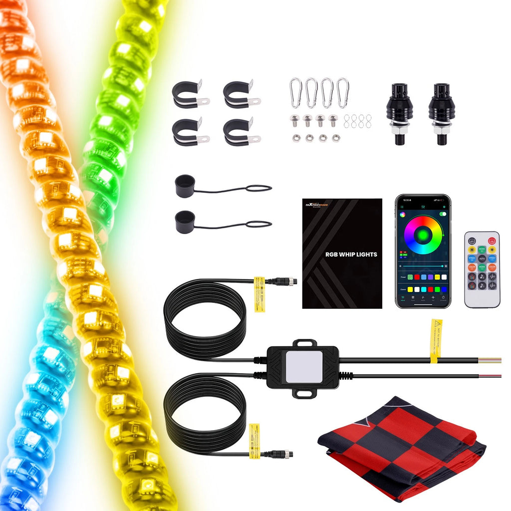 2X RGB Chasing Whip Lights for ATV (Music Sync Mode)