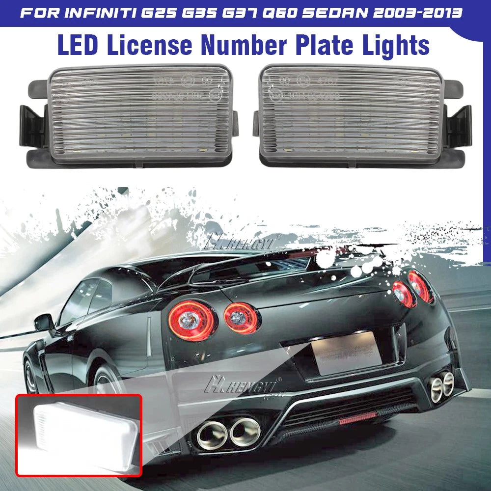 2X White LED License Plate Light for Infiniti G25 G35 G37 Q40 Q60 (2003–2015)