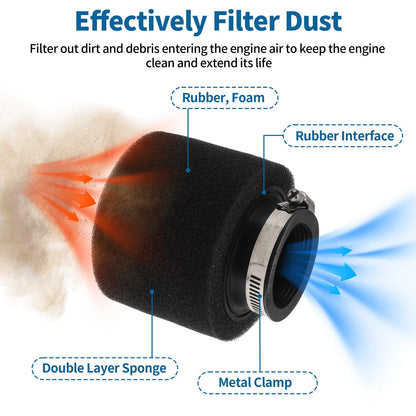 Set of 1 Motorcycle Air Filter Universal 44-46 mm Rubber Foam Black