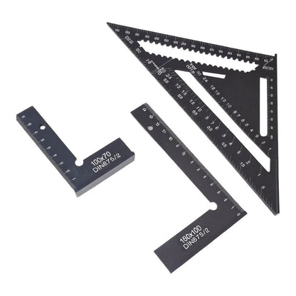 Black Aluminum Right Angle Tool Set for Layout Tasks (22.2cm, 21.3cm, 3cm)