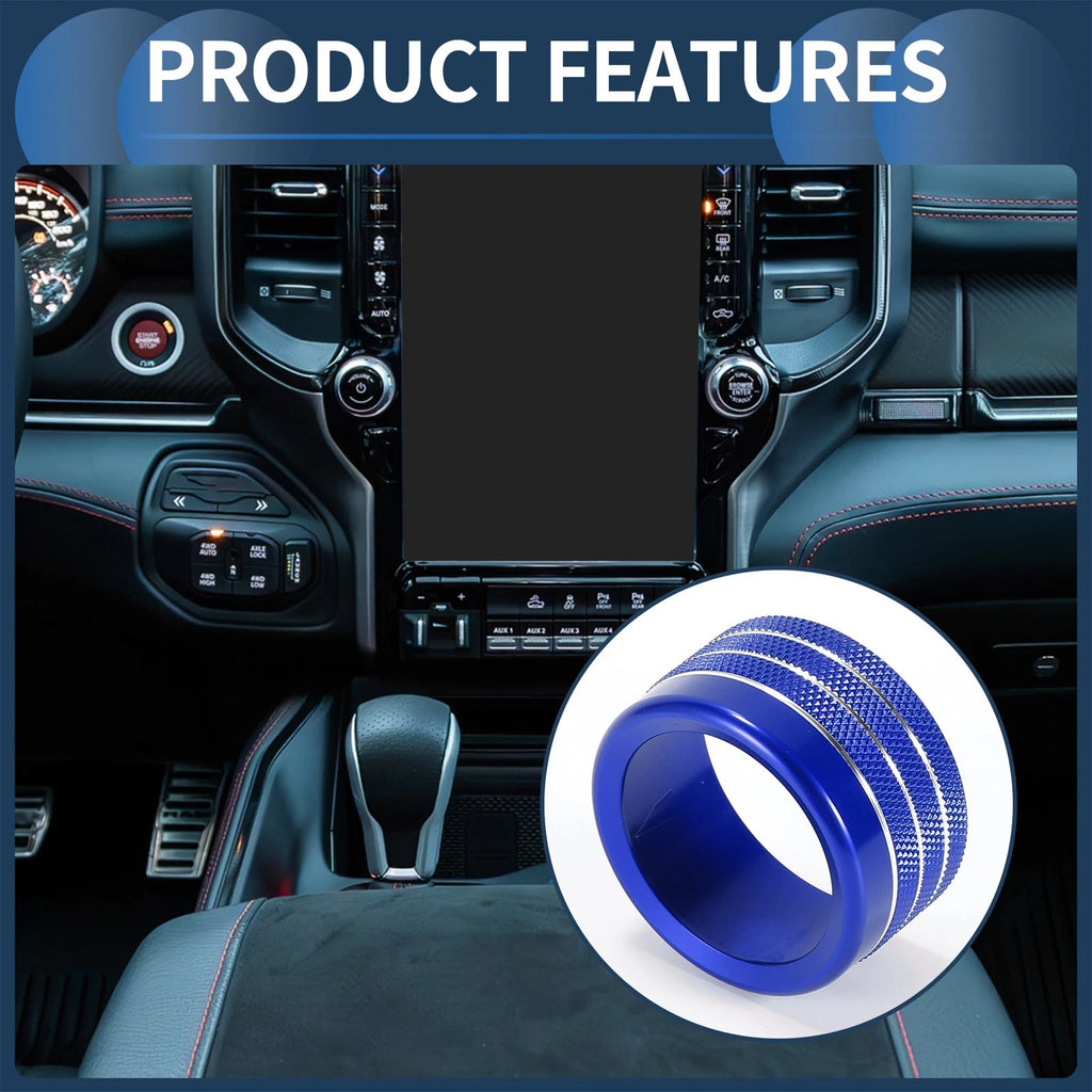 Center Console Audio Media Switch Knob Cover for Dodge Ram (2019–2021) 2 Pcs Blue