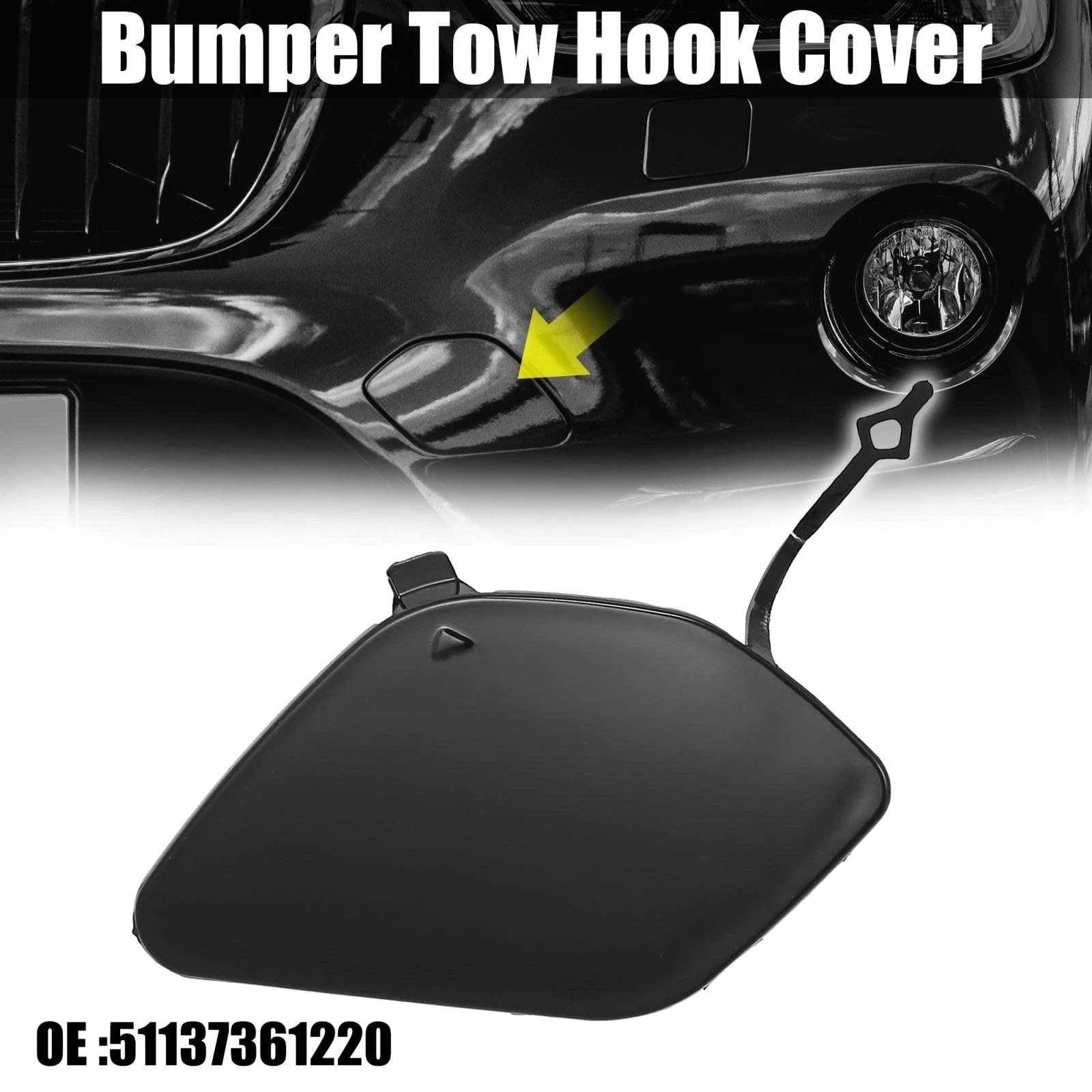 Front Bumper Tow Hook Cap for BMW X1 28i (2016–2019) Bright Black Replacement