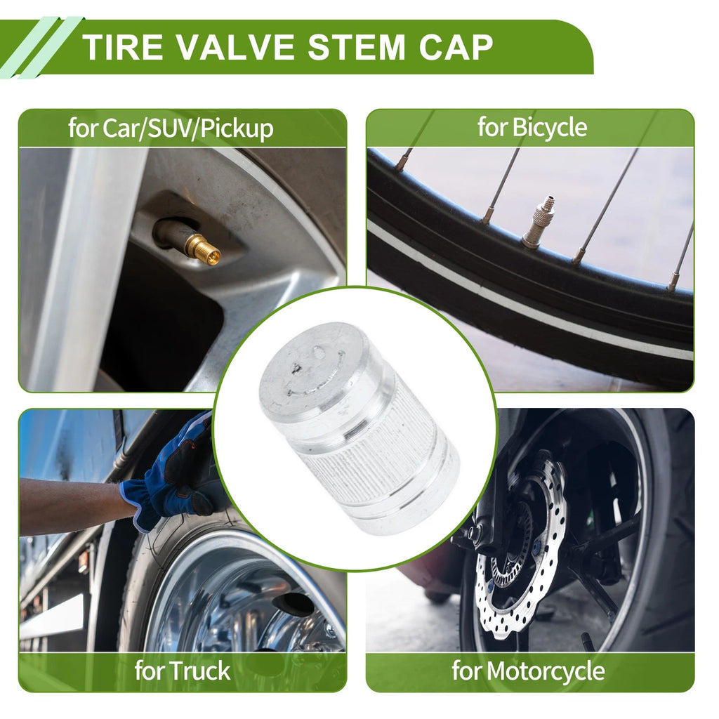 Tire Valve Stem Caps Dust Covers Silver Tone 4 Pack for Bicycle (Any Year)