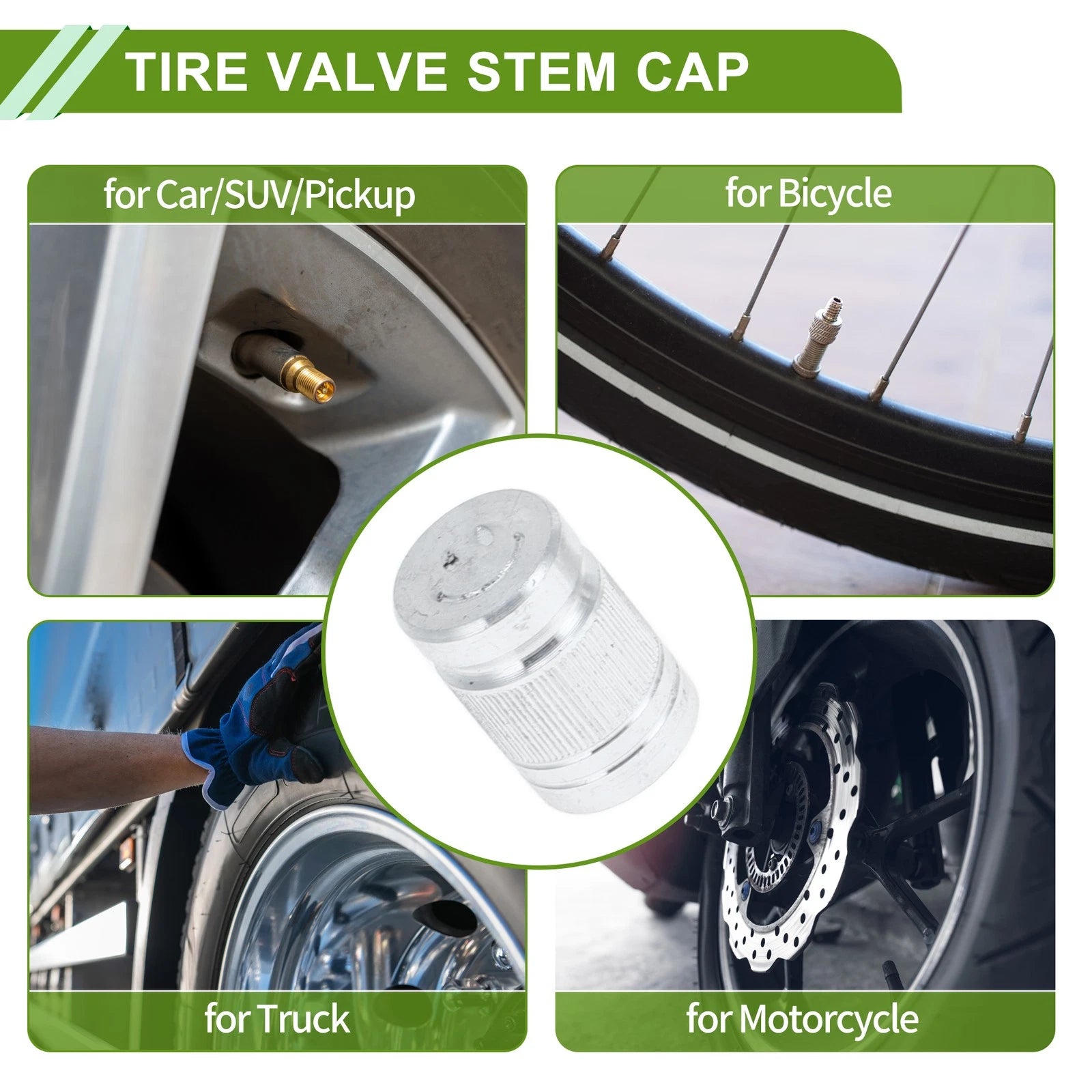 Tire Valve Stem Caps Dust Covers Silver Tone 4 Pack for Bicycle (Any Year)