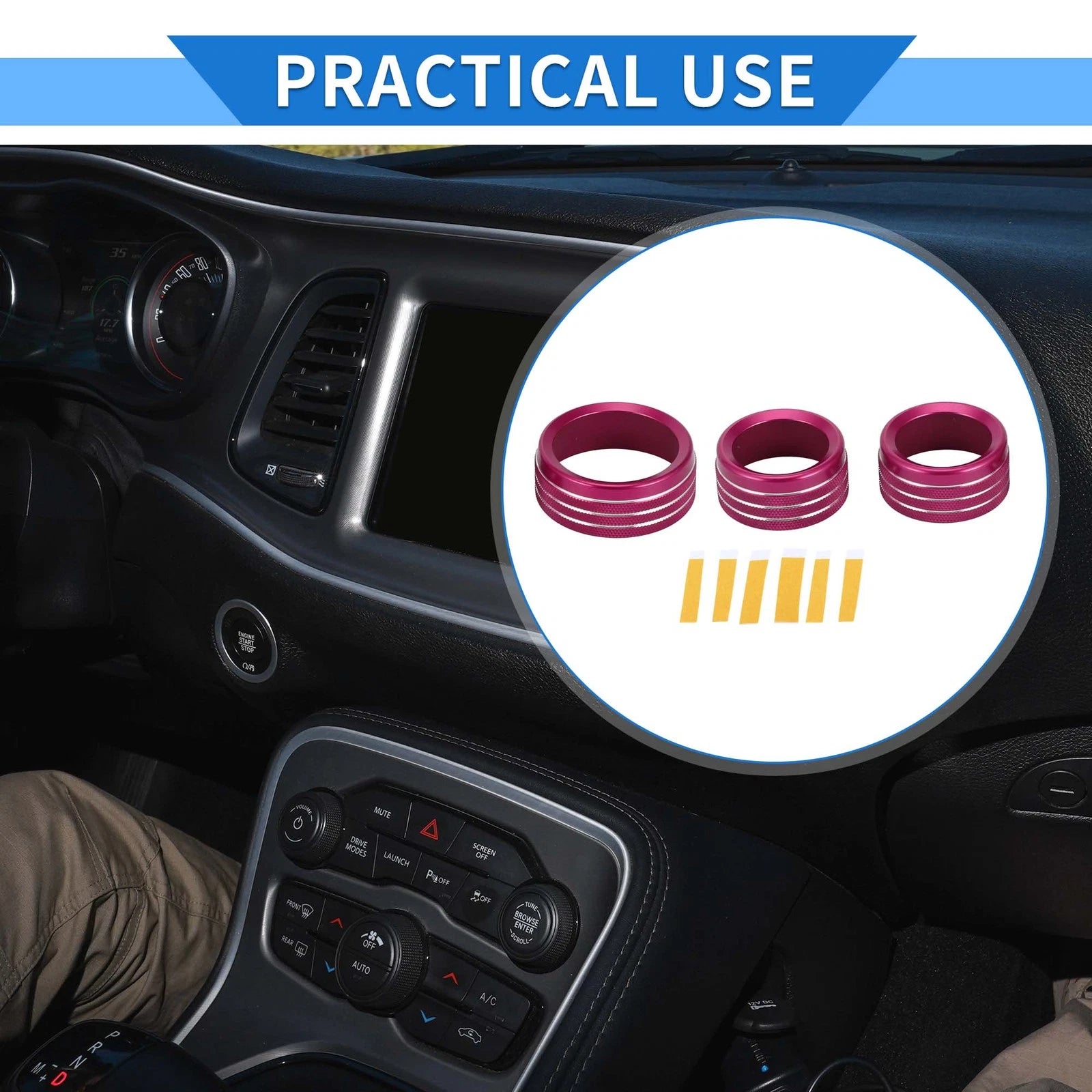 AC Media Tune Switch Knob Cover Ring for Dodge Challenger (2015–2019)