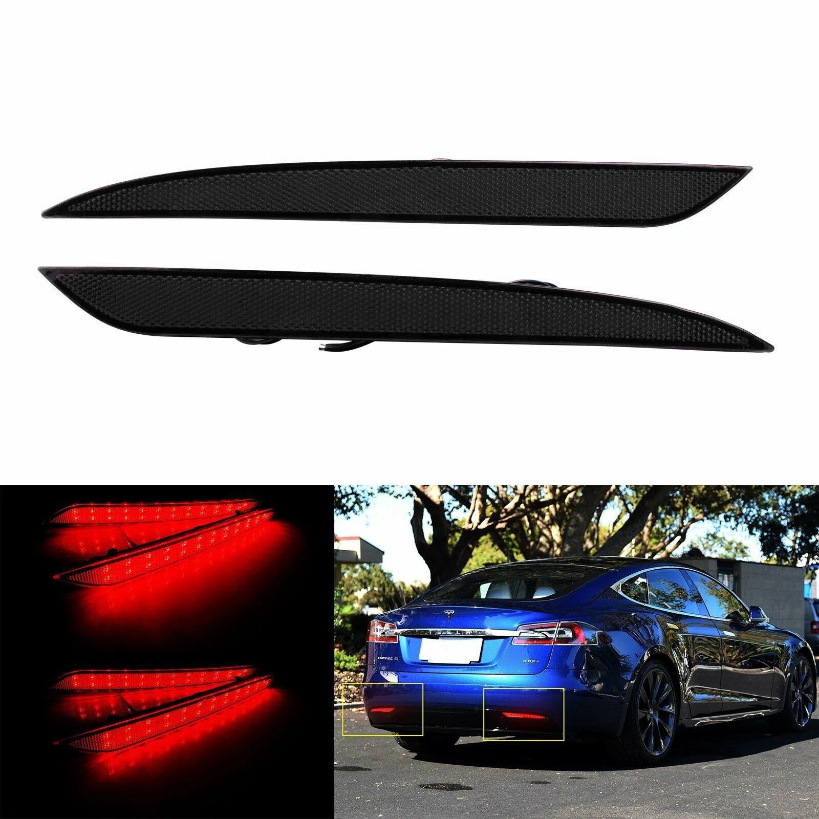 2X LED Smoke Rear Bumper Reflector Tail Brake Lights for Tesla Model S (2012–2023)