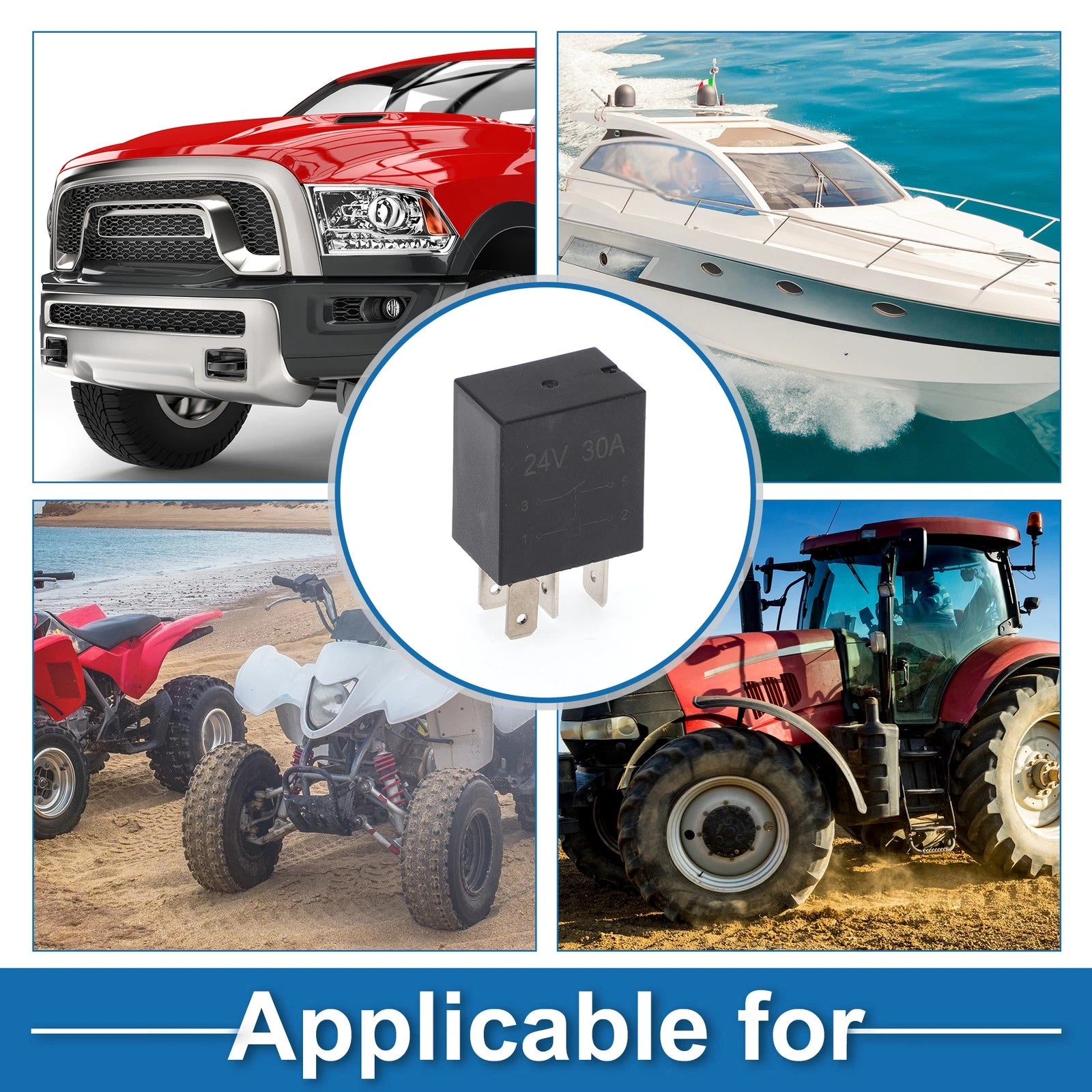 1 Pc 30A 4-Pin Waterproof Auto Relay for Universal Applications (24V)
