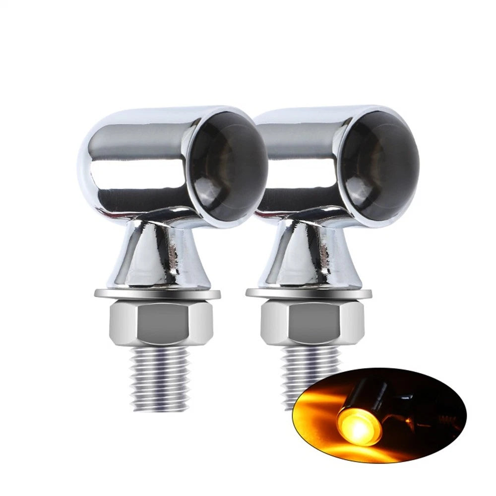 2x Amber LED Motorcycle Turn Signal Mini Blinker Light Indicator Chrome Housing