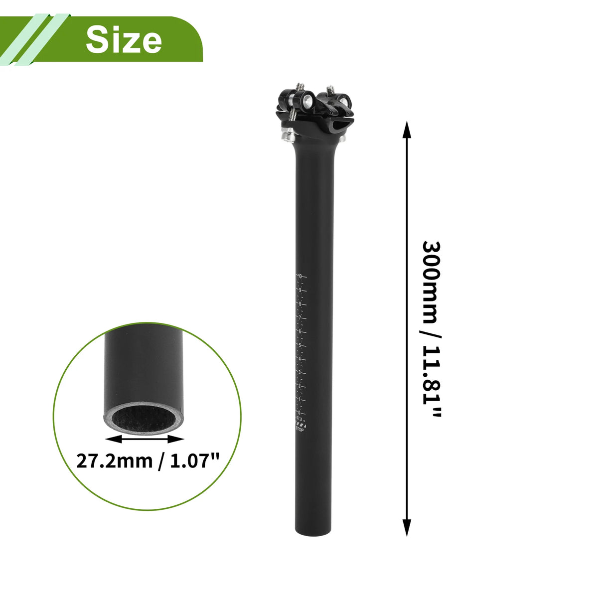 Bike Seat Post 27.2mm x 300mm Adjustable Angle Carbon Fiber