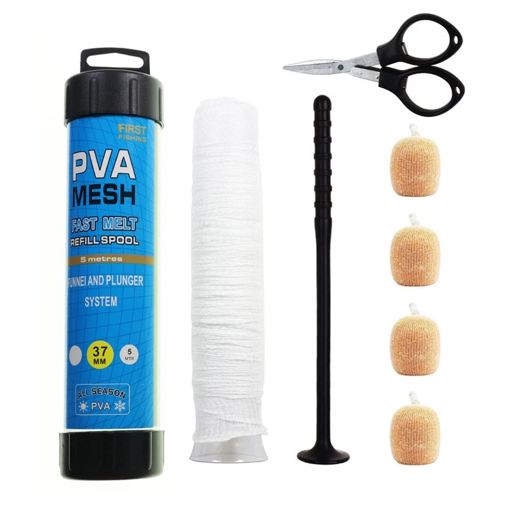 Fishing Kit 5M PVA Mesh 25mm 37mm with Funnel Plunger and Scissors