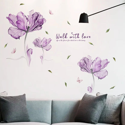 Party Wall Sticker Tool for Creative DIY Matte Effect Purple Flowers (30x90cm)