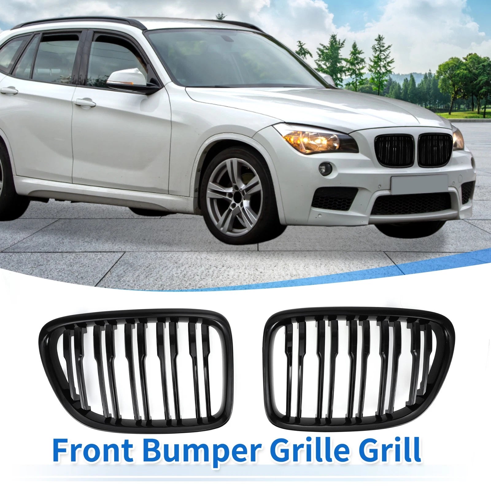 Front Upper Bumper Grille Pair Gloss Black for BMW X1 E84 (2009–2015)