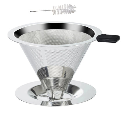 Double Mesh Stainless Steel Pour Over Coffee Dripper - Easy Clean