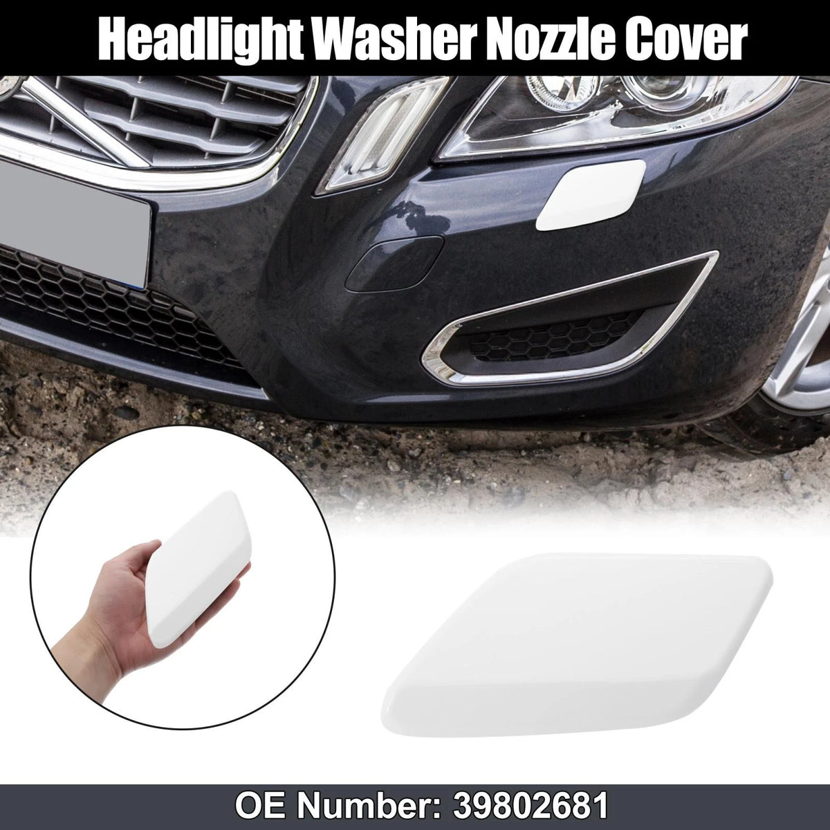 Left Headlight Washer Nozzle Cover for Volvo S60 V60 (2011–2013) 39802681 White